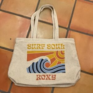 Roxy Large “Surf Soul” Zippered Natural Tote